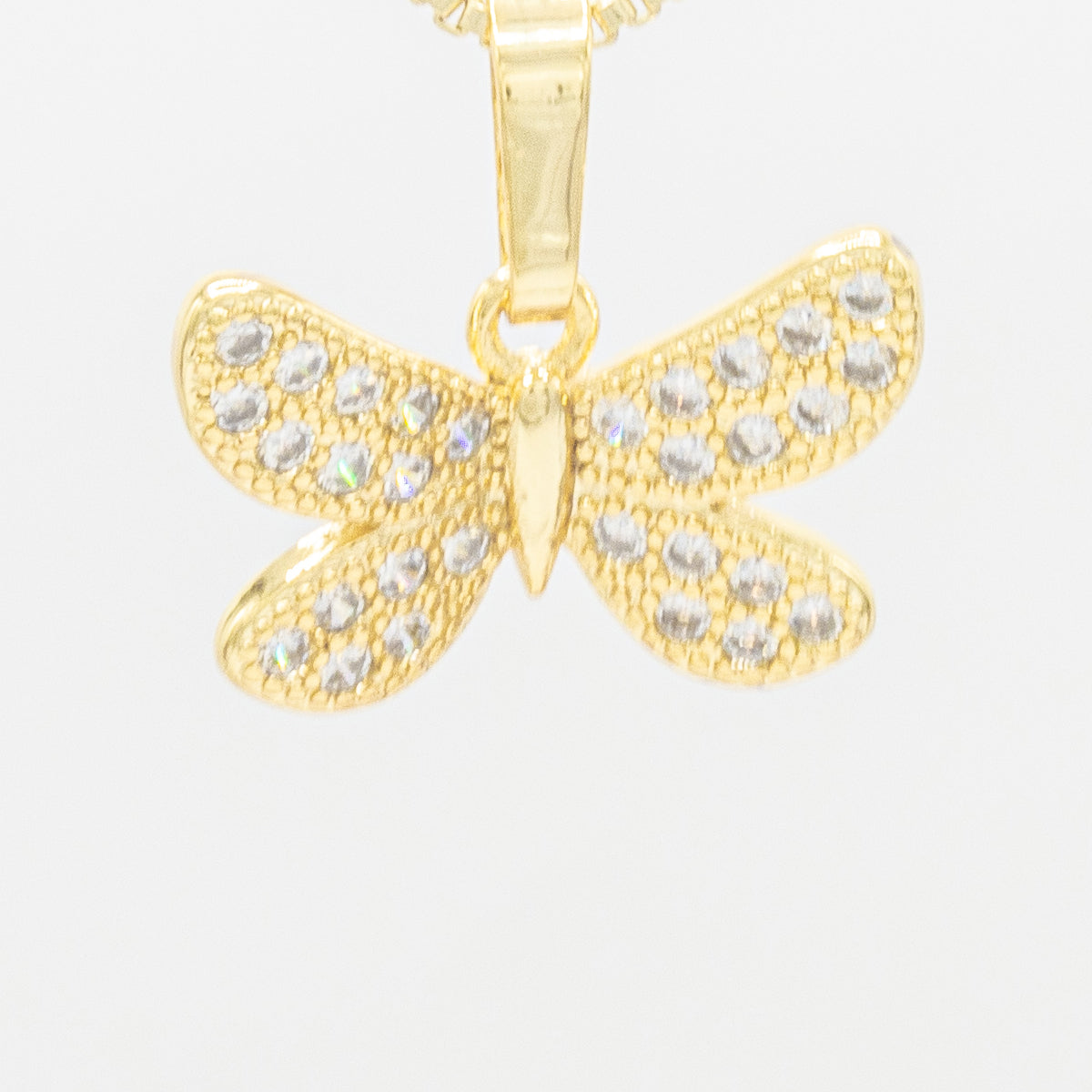 Butterfly 5 cubic zirconia pendant in 14K gold filled jewelry for women, featuring a delicate butterfly design and sparkling stones.