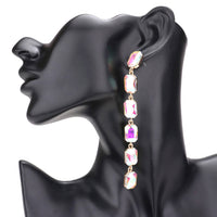 Emerald Cut Stone Link Dangle Evening Earrings
