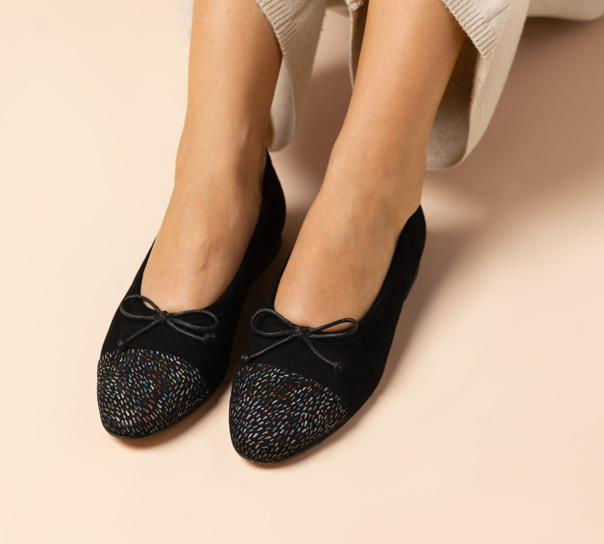 Handmade Menina Step Amelie Speckle shoes in neutral tones, featuring a textured speckle pattern on a stylish, comfortable design.