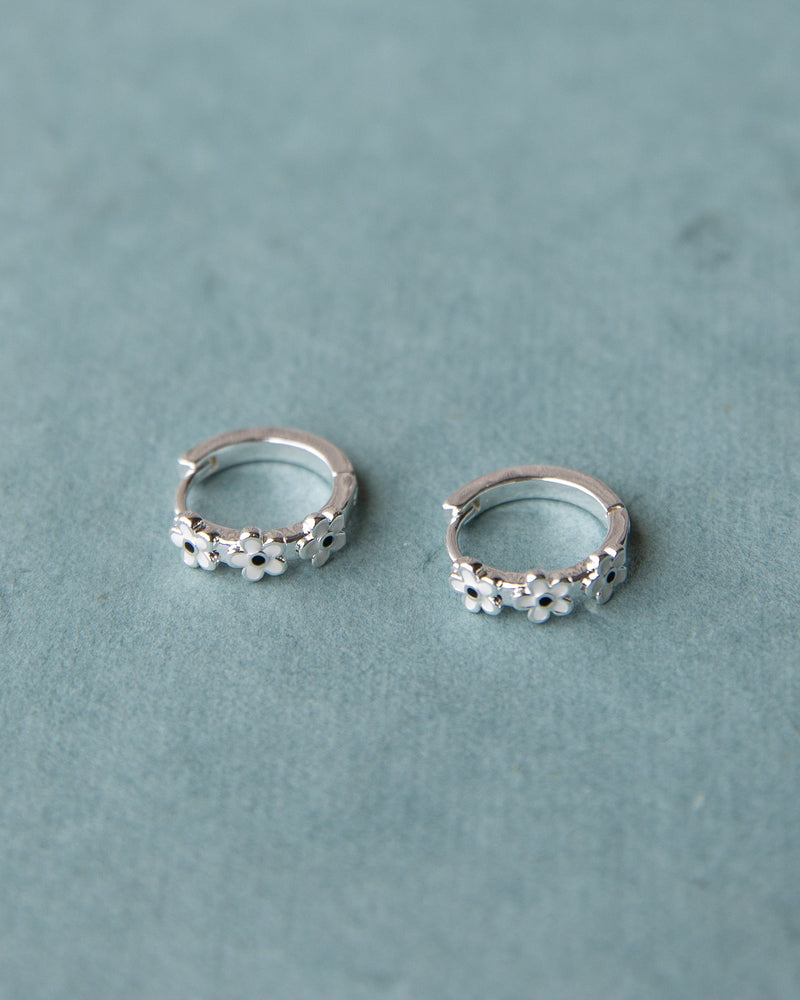 Silver In Bloom Huggie Hoop
