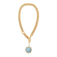 Mignonne Gavigan Odyssey necklace with a blue etched globe and reversible compass charm on a gold chain.