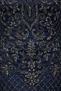 Beaded Long Sleeve V-neck Gown