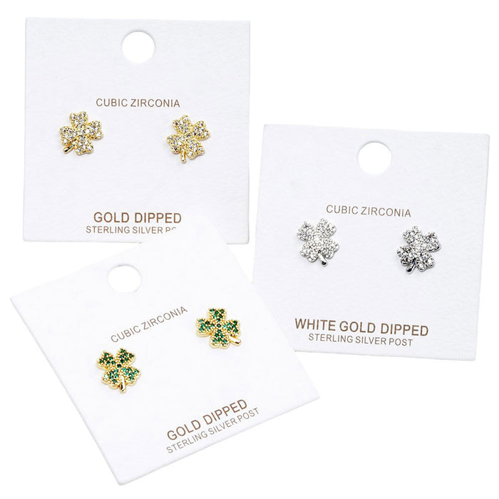 Cubic Zirconia Clover Stud Earrings