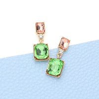 Emerald Cut Stone Link Dangle Evening Earrings