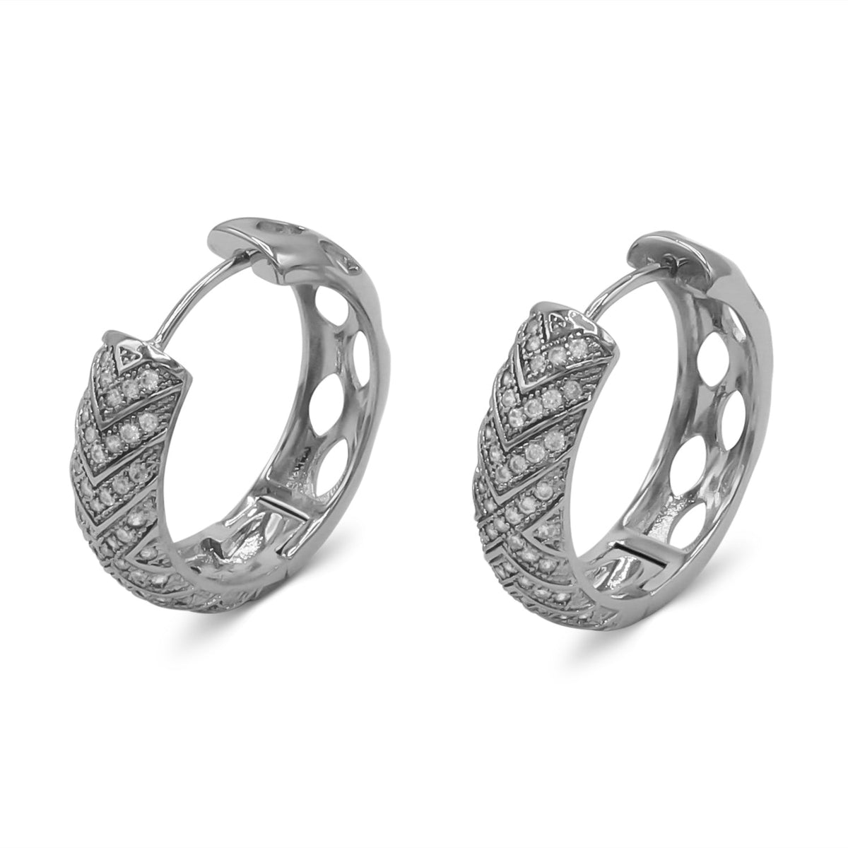 Stainless steel cubic zirconia huggie hoop earrings for women, hypoallergenic design by JB Jewelry BLVD, showcasing sparkling cubic zirconia stones.