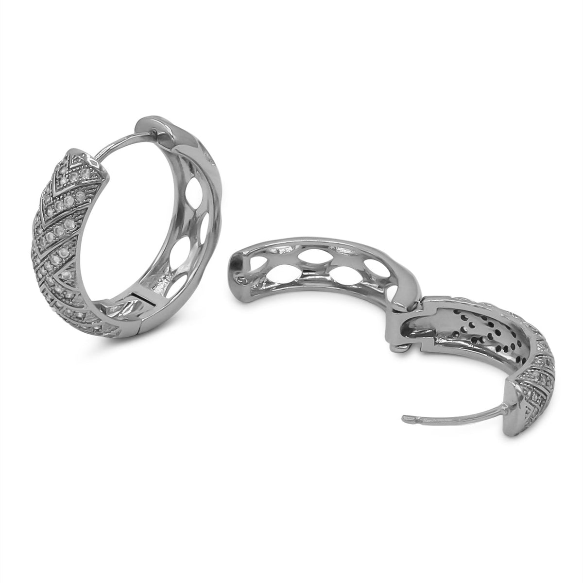 Stainless steel cubic zirconia huggie hoop earrings for women, hypoallergenic design by JB Jewelry BLVD, featuring elegant cuff style.