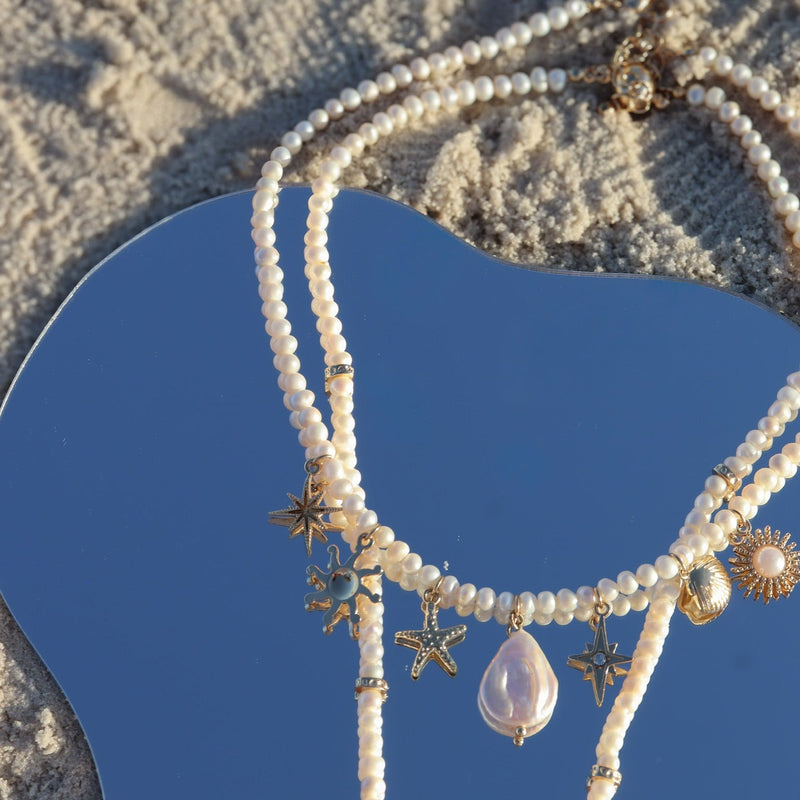 Eternal Afterglow Pearl Seashell Necklace Set