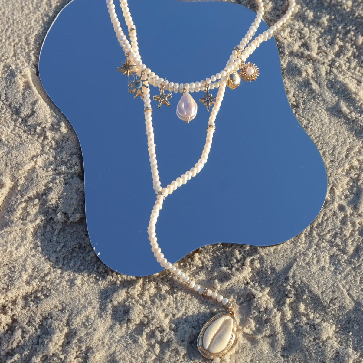 Eternal Afterglow Pearl Seashell Necklace Set