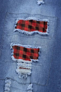 Fashion Blue Ripped Plaid Straight Legs Boyfriend Jeans