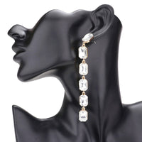 Emerald Cut Stone Link Dangle Evening Earrings