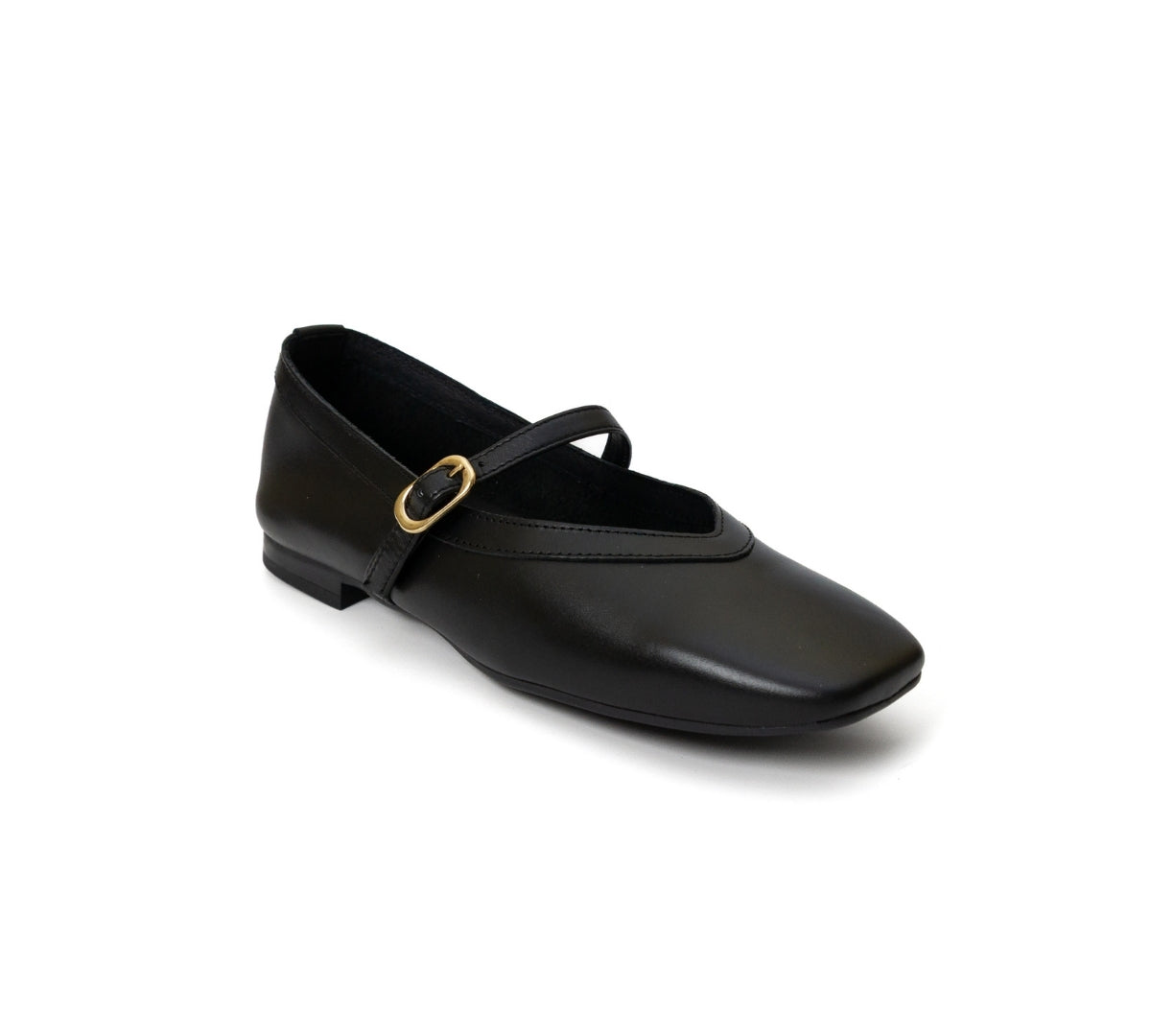 Handmade Greta Black shoes by Menina Step, featuring sleek black leather with stylish stitching and classic design.