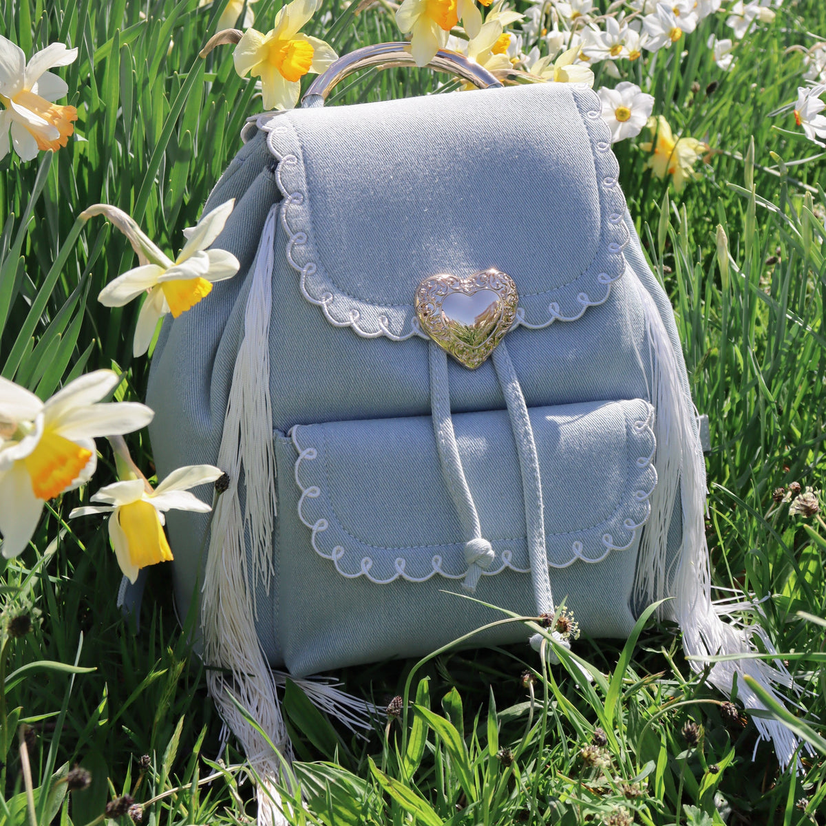 Seaside Sweetheart Fringe Backpack Denim