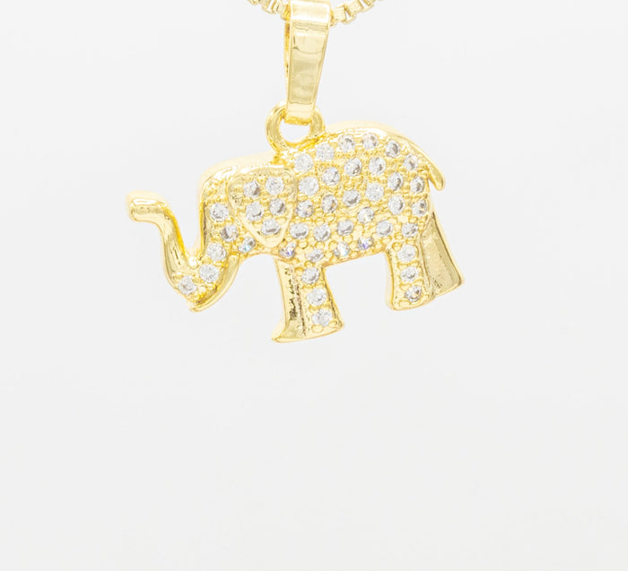 Elephant cubic zirconia pendant in 14K gold-filled jewelry for women, featuring detailed elephant design and sparkling stones.