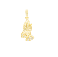 Folded praying hands pendant with cubic zirconia stones in 14K gold-filled jewelry for women by JB Jewelry BLVD