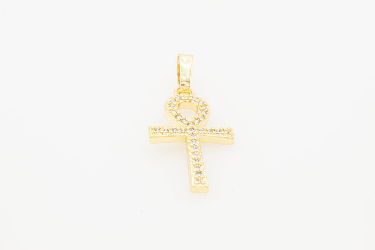 14K gold filled Ankh cross pendant with cubic zirconia, jewelry for men and women, stylish religious jewelry.