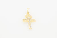 14K gold filled Ankh cross pendant with cubic zirconia, jewelry for men and women, stylish religious jewelry.
