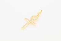 14K gold filled Ankh cross pendant with cubic zirconia, jewelry for men and women, by JB Jewelry BLVD.