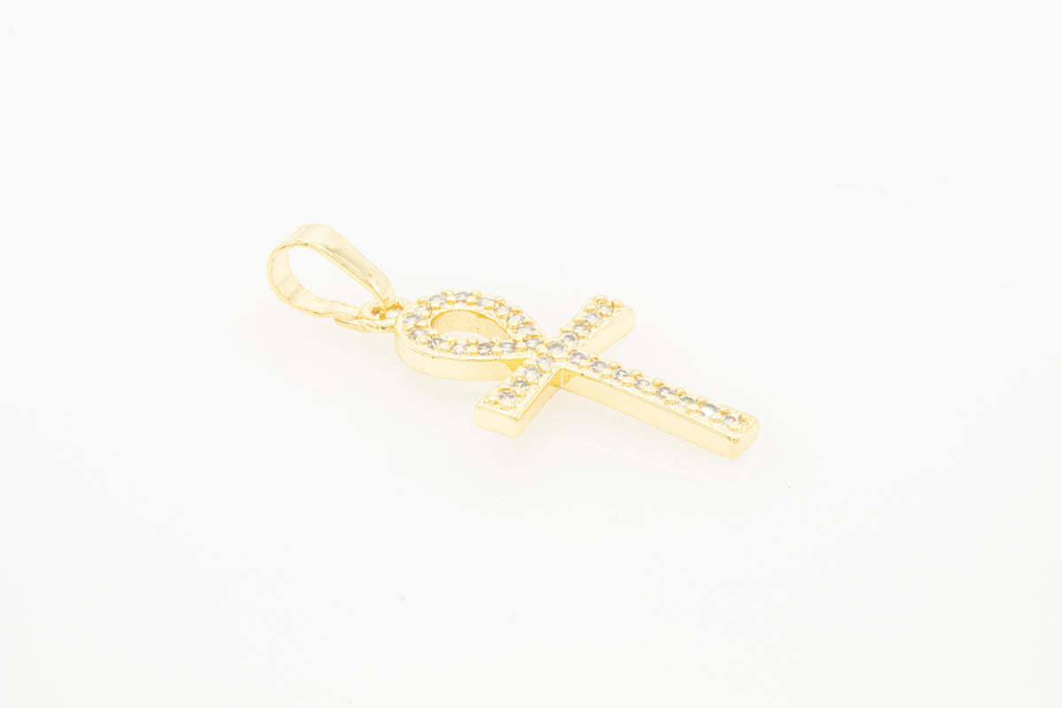 14K gold-filled Ankh cross pendant with cubic zirconia, jewelry for men and women, stylish religious jewelry from JB Jewelry BLVD