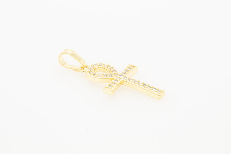 14K gold-filled Ankh cross pendant with cubic zirconia, jewelry for men and women, stylish religious jewelry from JB Jewelry BLVD
