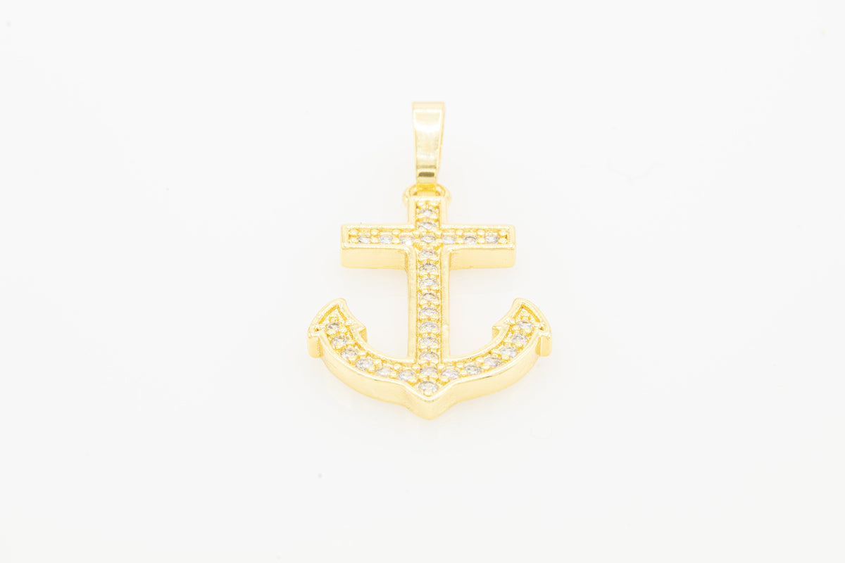 Anchor cross pendant with cubic zirconia stones in 14K gold-filled jewelry for men and women, featuring JB Jewelry BLVD design.