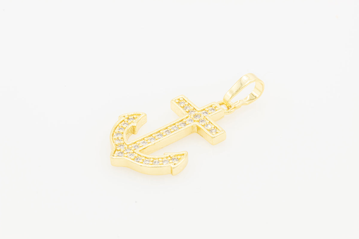 Anchor cross cubic zirconia pendant in 14K gold-filled jewelry, featuring a detailed design for men and women.