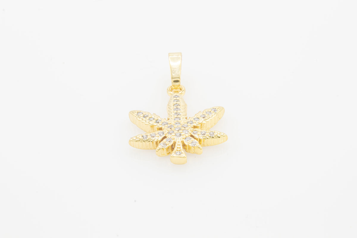 14K gold filled cannabis leaf pendant with cubic zirconia stones, women's fashion jewelry by JB Jewelry BLVD.