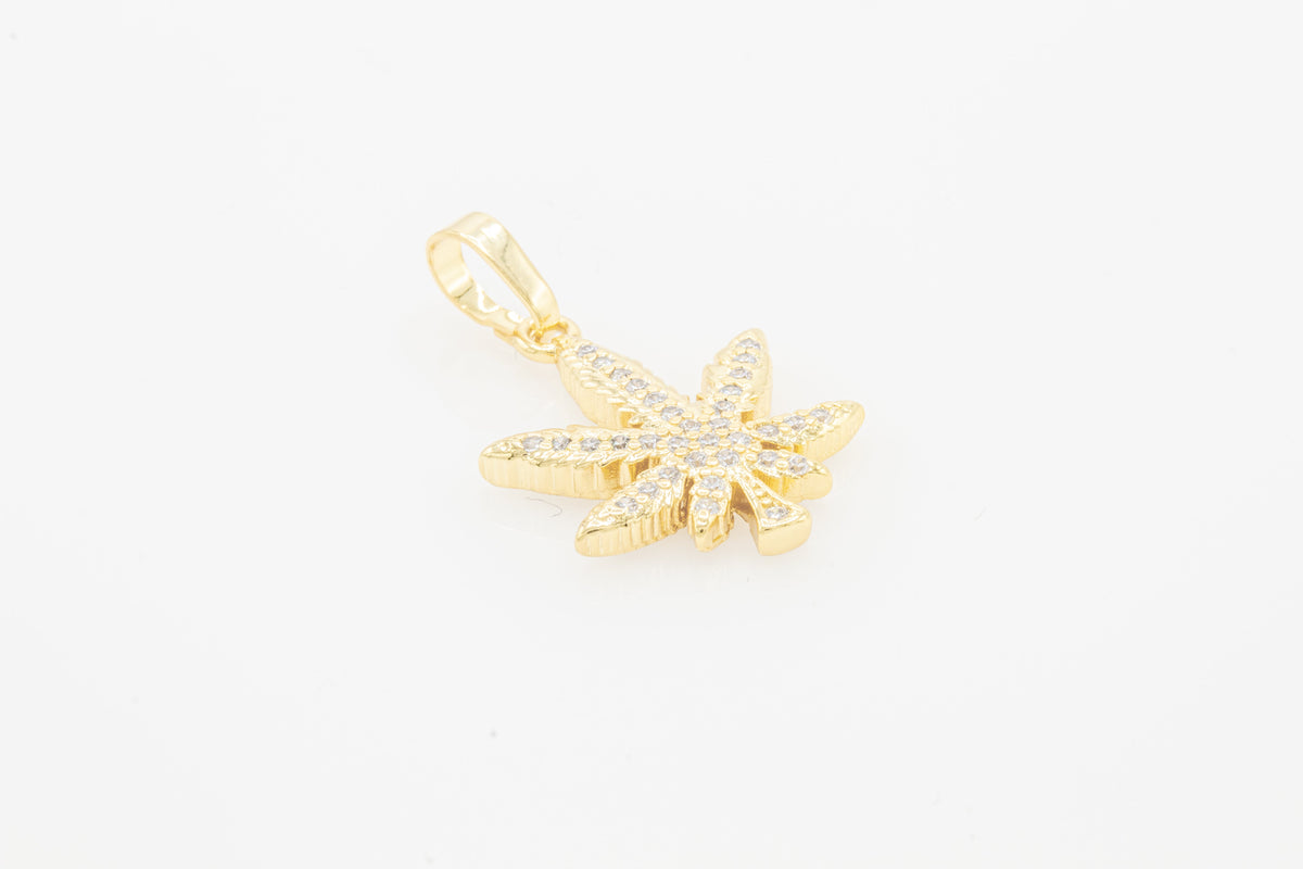 Cannabis leaf cubic zirconia pendant in 14K gold-filled jewelry, stylish accessory for women by JB Jewelry BLVD.
