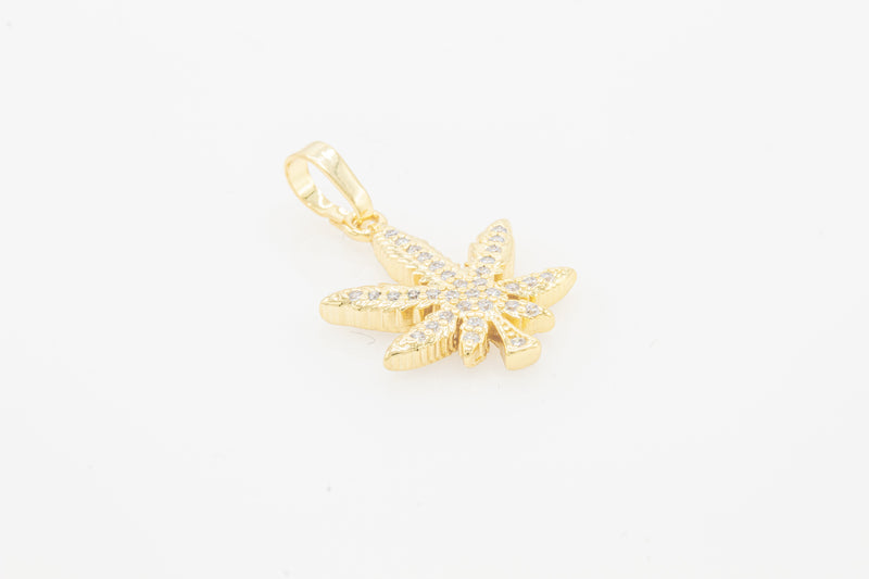 Cannabis leaf cubic zirconia pendant in 14K gold-filled jewelry, stylish accessory for women by JB Jewelry BLVD.