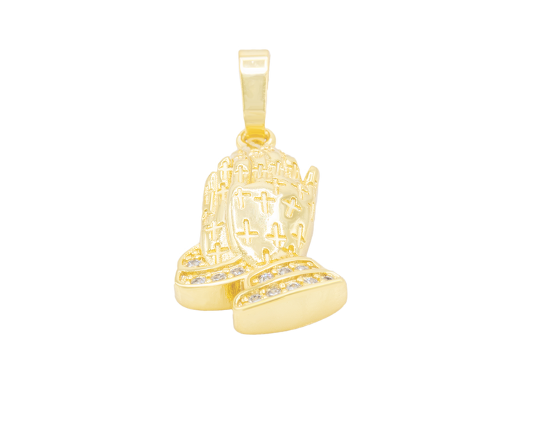 Folded praying hands pendant with cubic zirconia in 14K gold-filled jewelry, designed for women by JB Jewelry BLVD.