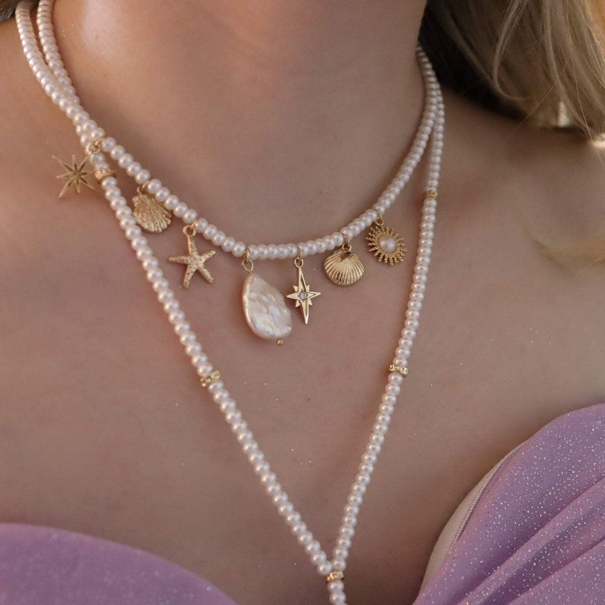 Eternal Afterglow Pearl Seashell Necklace Set