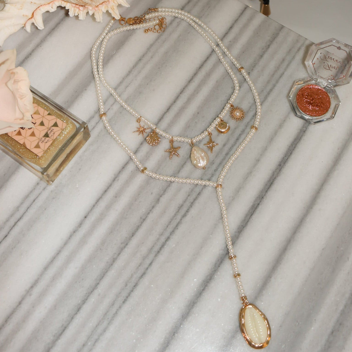 Eternal Afterglow Pearl Seashell Necklace Set