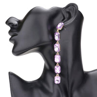 Emerald Cut Stone Link Dangle Evening Earrings
