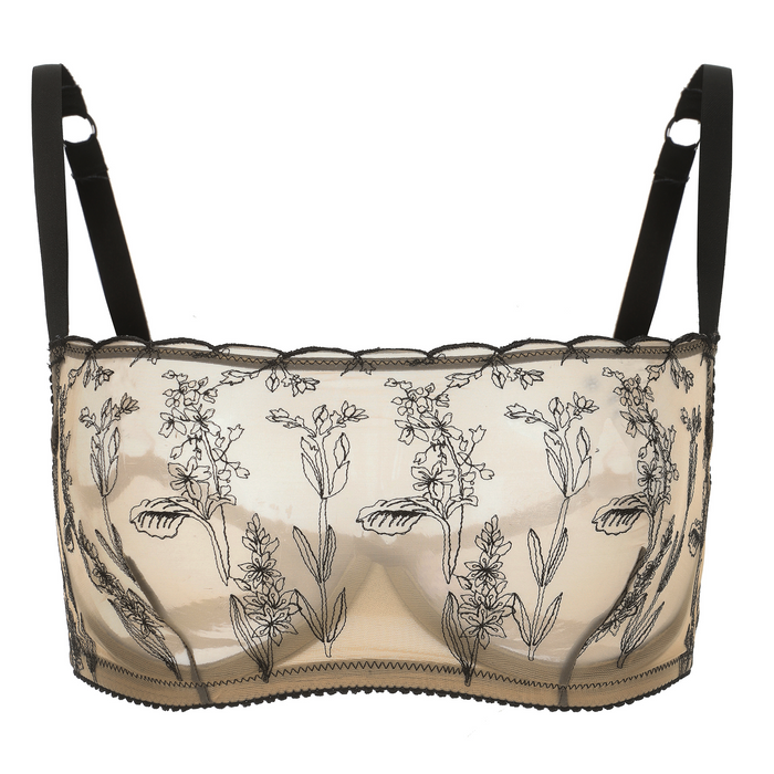 Kim High Neck Floral Embroidered Underwire Bra on Jelly Fabric