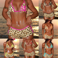 Women's Contrast Color Sling Leopard Print Bikini High Waist Shorts Swimsuit Set for Beachwear