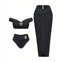 Starfish Three Piece Split Swimsuit Women's Bikini with Long Skirt