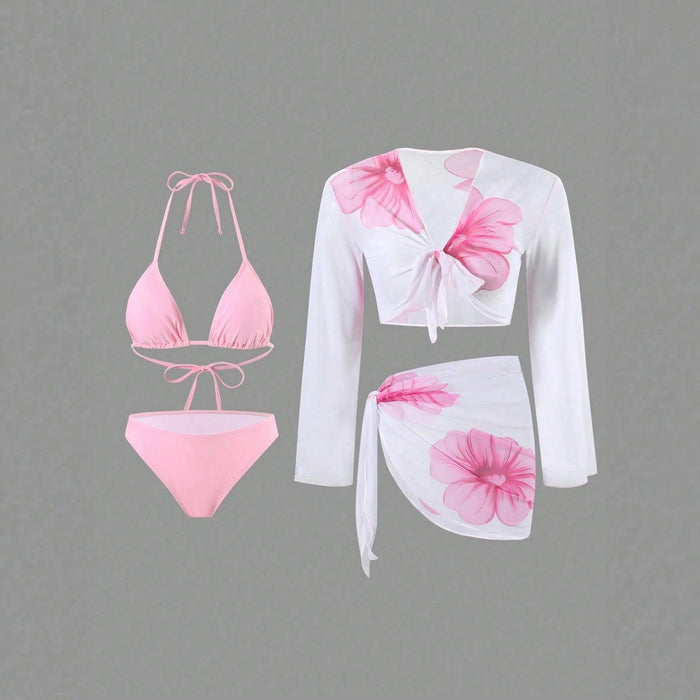 Long Sleeve Apron Women's Swimsuit Printed Bikini 4