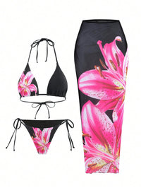 Bikini Cover Up Sexy Lily Printed Swimsuit Three Piece Set