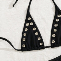 Ins Niche French Style Sexy Metal Ring Pure Desire Halterneck Retro Girl Bikini Swimsuit Set