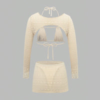 Sexy Bikini Swimsuit Long Sleeve Cover Up Skirt 4 Piece Set