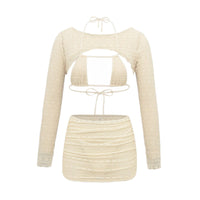 Sexy Bikini Swimsuit Long Sleeve Cover Up Skirt 4 Piece Set