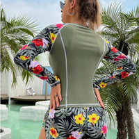 Women's Sun Protection Diving Suit Printed Boxer Long Sleeve Swimsuit UV Protection Swimwear