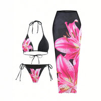Bikini Cover Up Sexy Lily Printed Swimsuit Three Piece Set