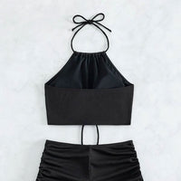 Solid Color Sling Two-Piece Swimsuit Women's Square Leg Sports Beach Bikini Swimwear