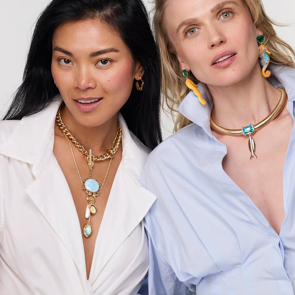 Blue and gold Odyssey necklace by Mignonne Gavigan featuring a stylish, elegant design with intricate details.