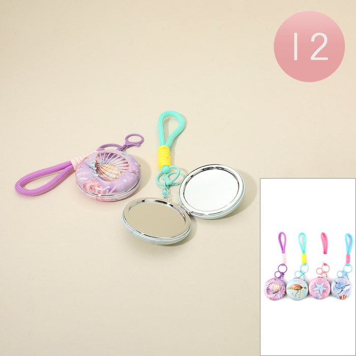 12PCS - Sea Life Printed Round Bag Charm Keychain Cosmetic Mirrors