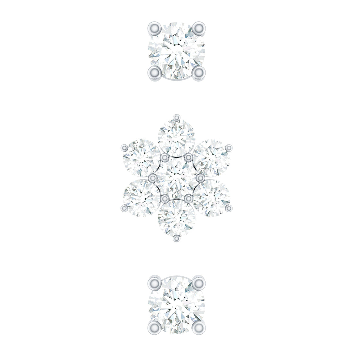 Moissanite Flower Triple Earrings Set for Cartilage Piercing