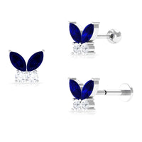 Marquise Blue Sapphire Butterfly Helix Earring with Diamond
