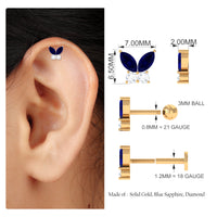 Marquise Blue Sapphire Butterfly Helix Earring with Diamond
