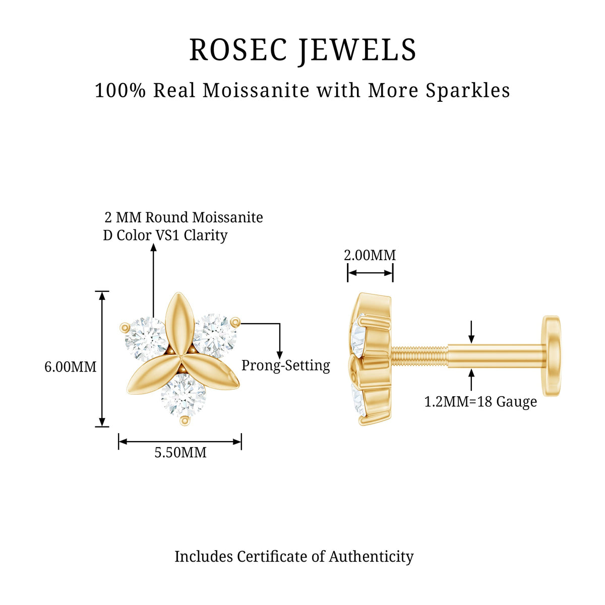 Round Moissanite Flower Cartilage Earring