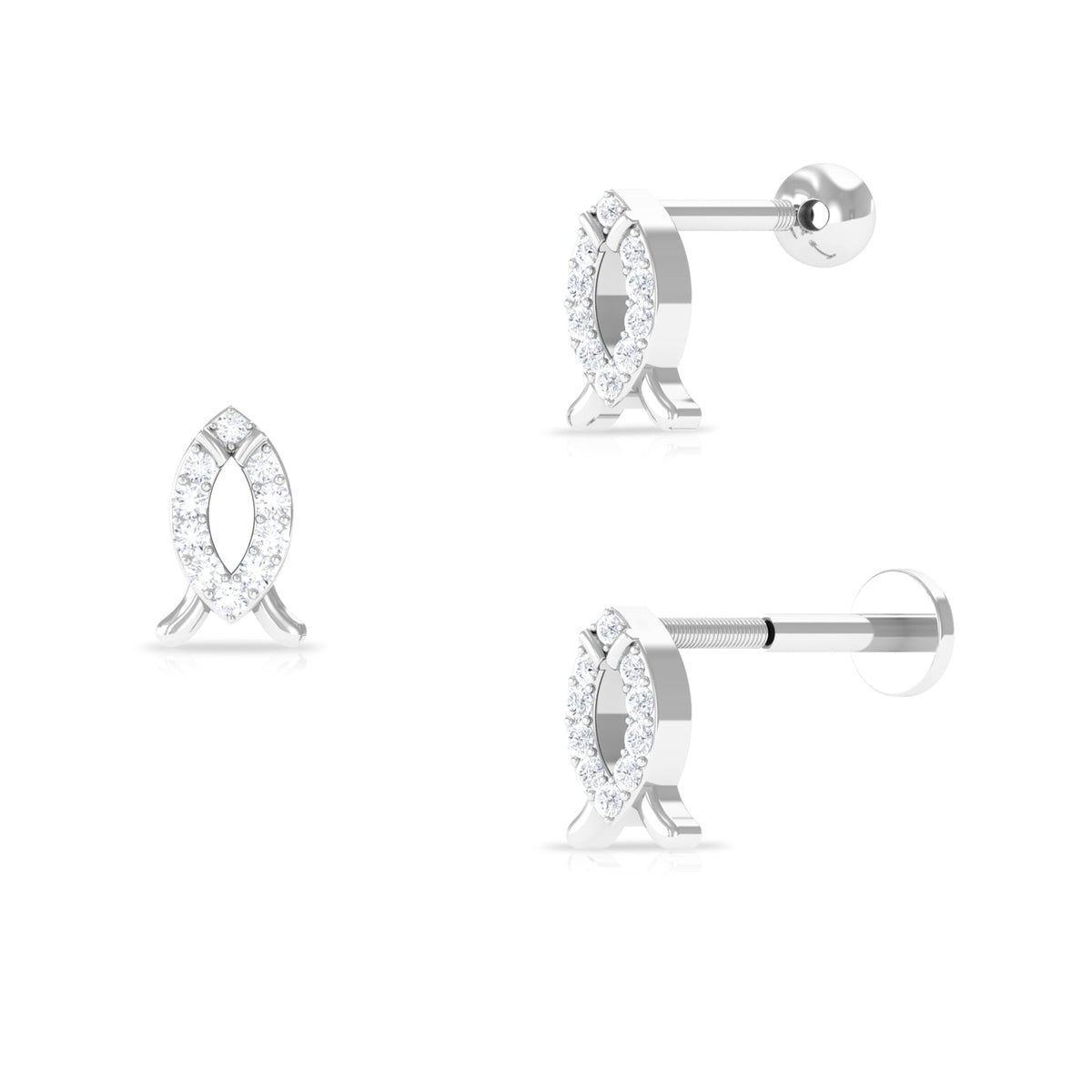 Real Diamond Fish Earring for Tragus Piercing
